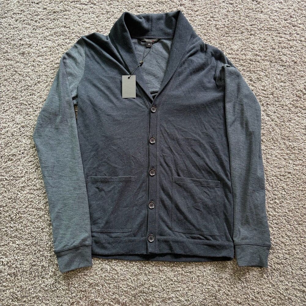 NEW John Varvatos USA Shawl Collar Cardigan Sweater Navy Blue Grey Men’s Sz XS